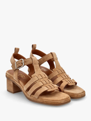 Akure Tan Suede Block Heel Fisherman Sandals