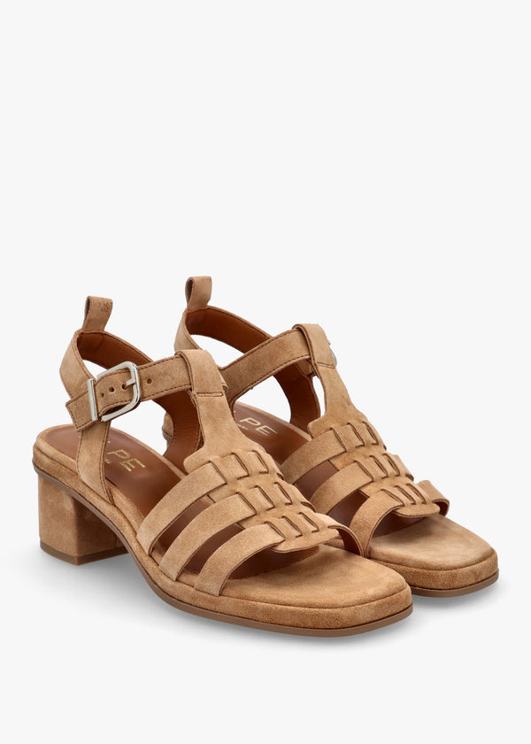 Akure Tan Suede Block Heel Fisherman Sandals