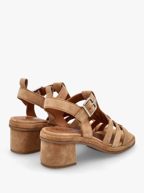 Akure Tan Suede Block Heel Fisherman Sandals