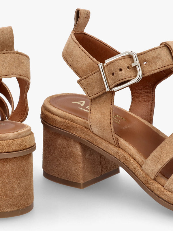 Akure Tan Suede Block Heel Fisherman Sandals
