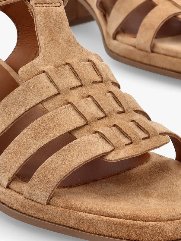 Akure Tan Suede Block Heel Fisherman Sandals