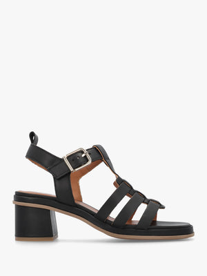 Akure Black Leather Block Heel Fisherman Sandals