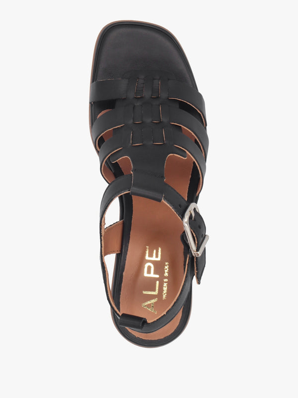 Akure Black Leather Block Heel Fisherman Sandals
