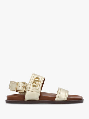 Avadi Gold Leather Two Bar Flat Sandals