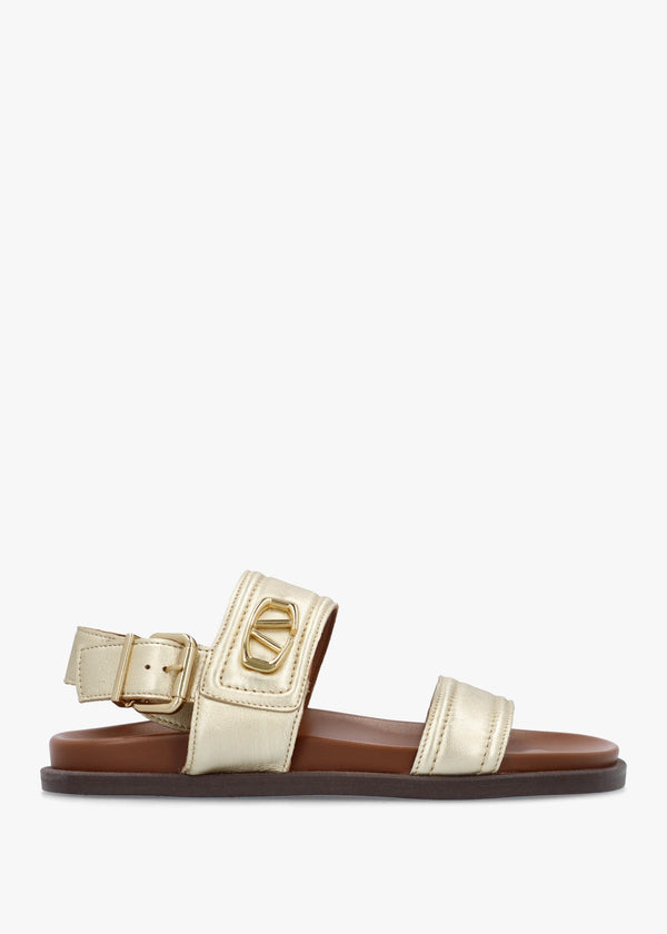Avadi Gold Leather Two Bar Flat Sandals
