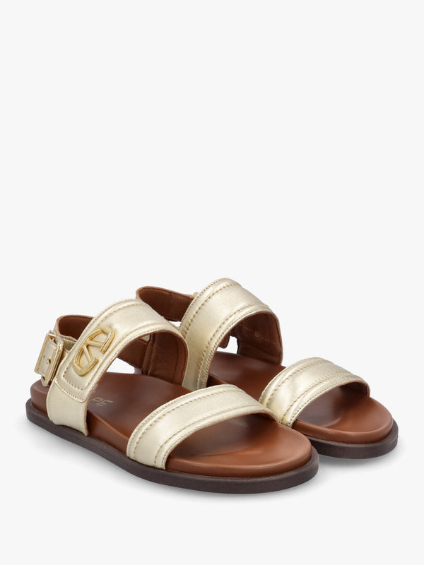 Avadi Gold Leather Two Bar Flat Sandals