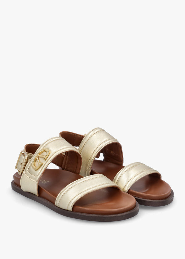 Avadi Gold Leather Two Bar Flat Sandals