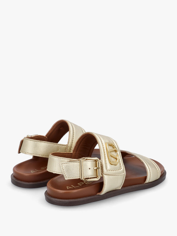 Avadi Gold Leather Two Bar Flat Sandals