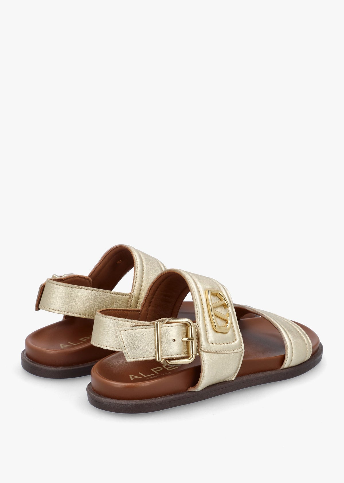 Avadi Gold Leather Two Bar Flat Sandals