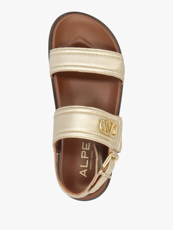 Avadi Gold Leather Two Bar Flat Sandals