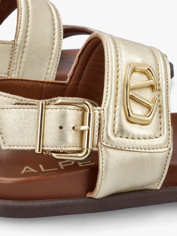 Avadi Gold Leather Two Bar Flat Sandals