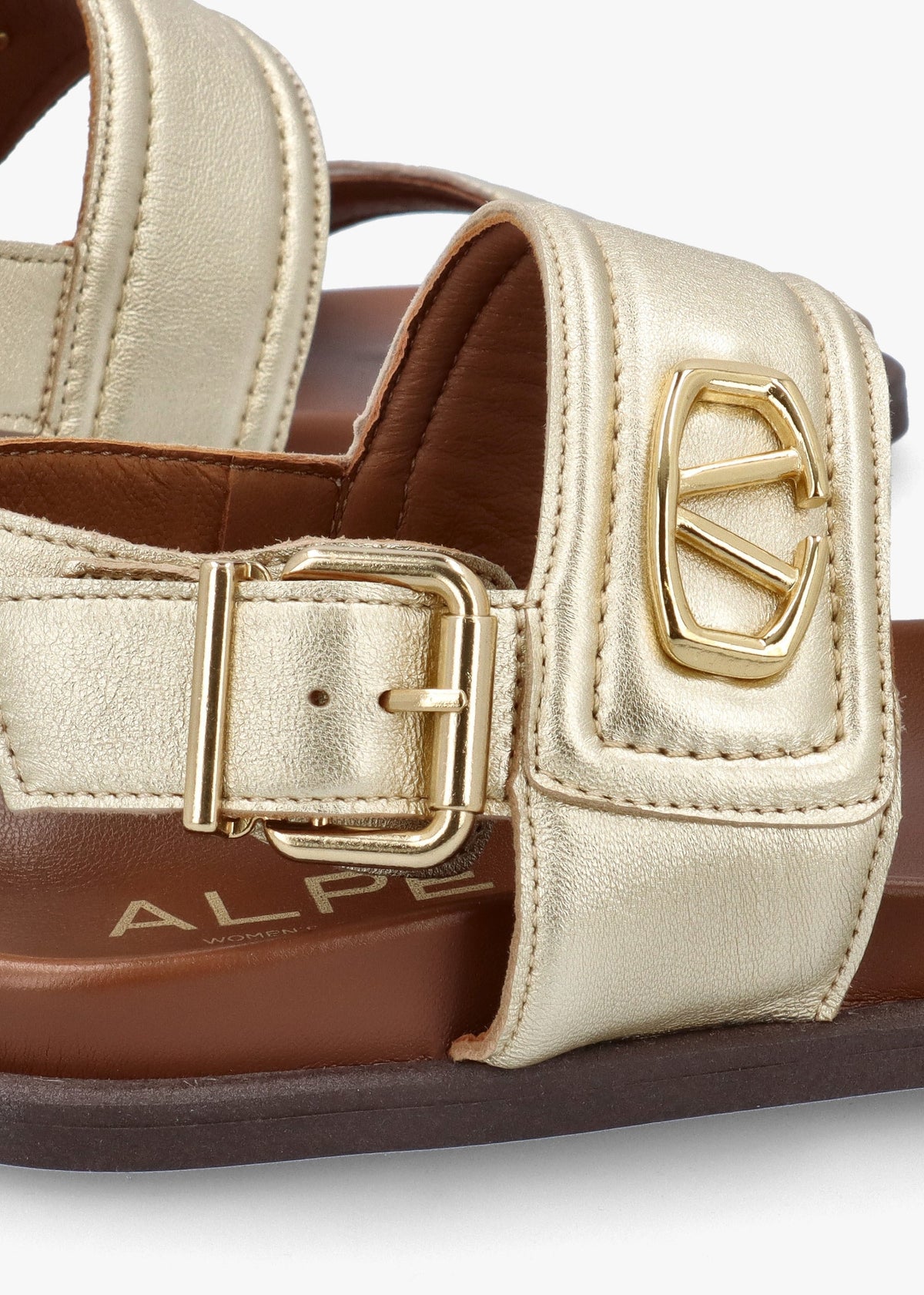 Avadi Gold Leather Two Bar Flat Sandals