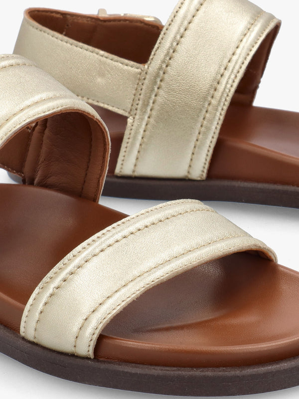 Avadi Gold Leather Two Bar Flat Sandals
