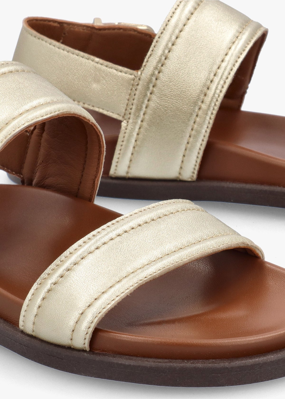 Avadi Gold Leather Two Bar Flat Sandals