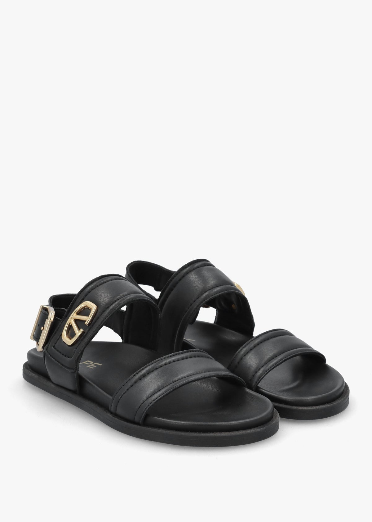 Avadi Black Leather Two Bar Flat Sandals