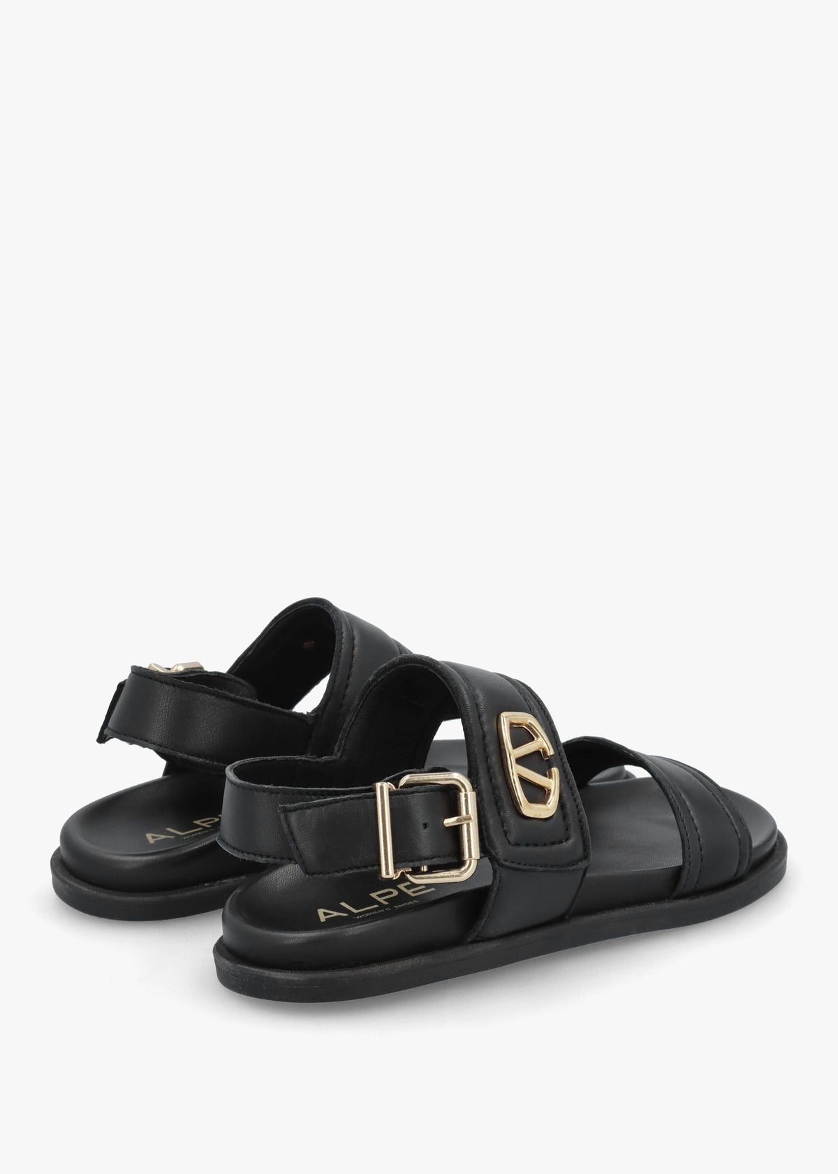 Avadi Black Leather Two Bar Flat Sandals