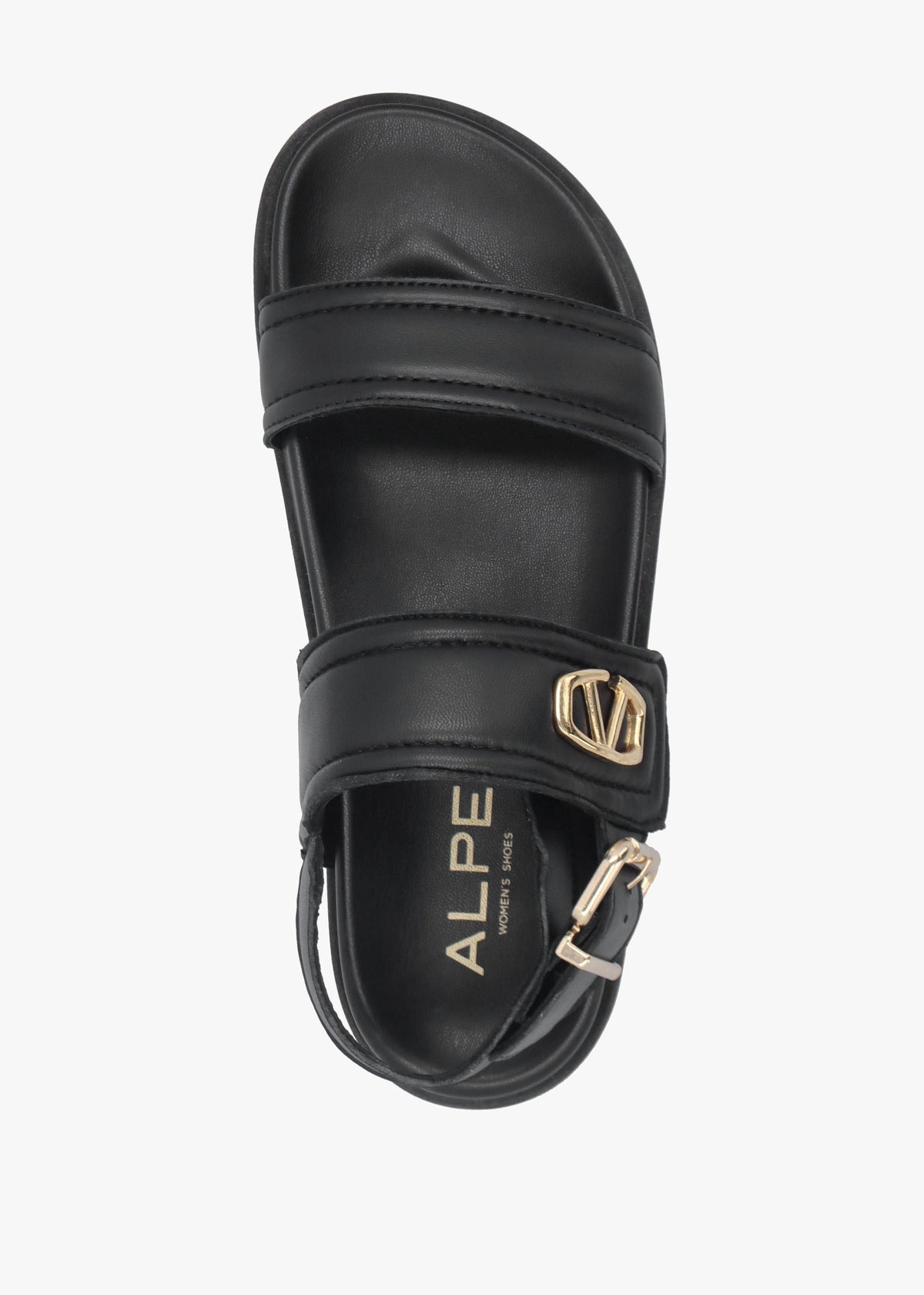 Avadi Black Leather Two Bar Flat Sandals