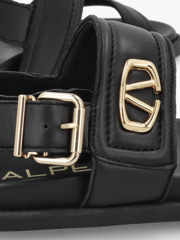 Avadi Black Leather Two Bar Flat Sandals