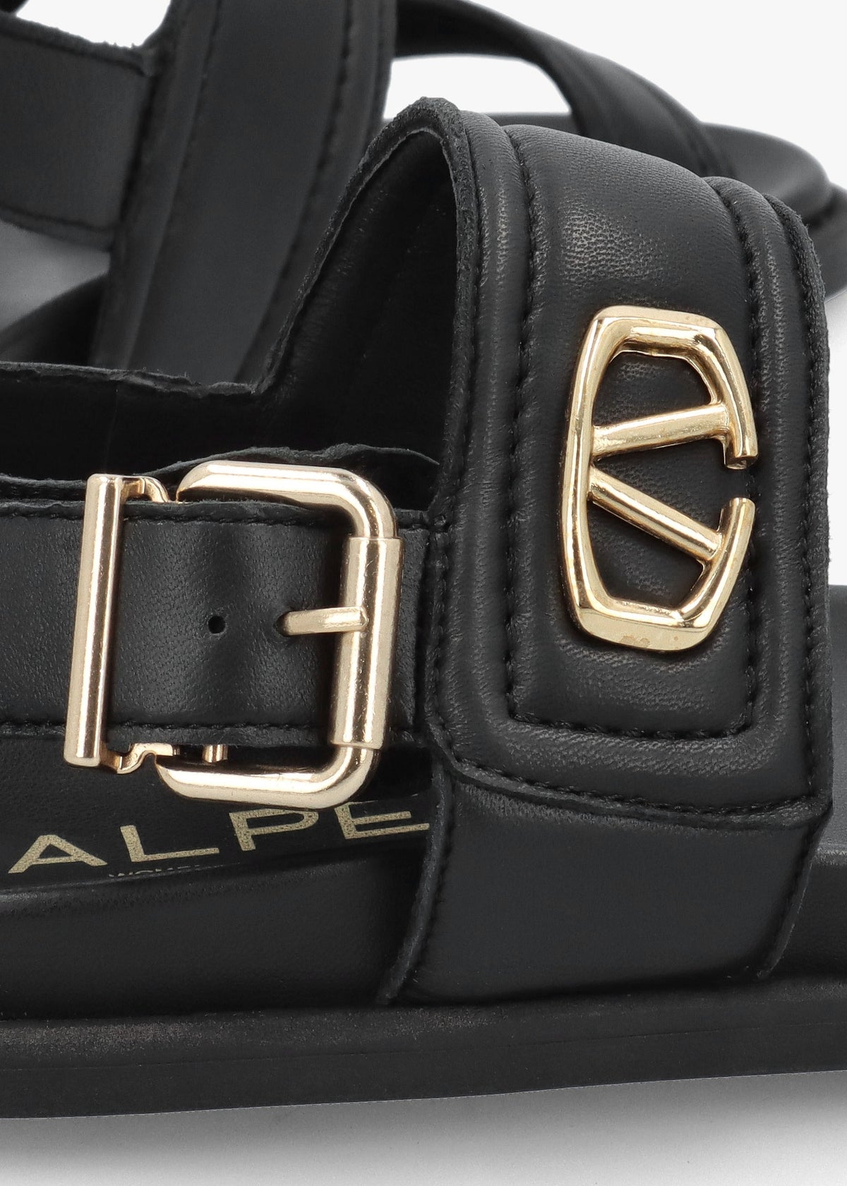 Avadi Black Leather Two Bar Flat Sandals
