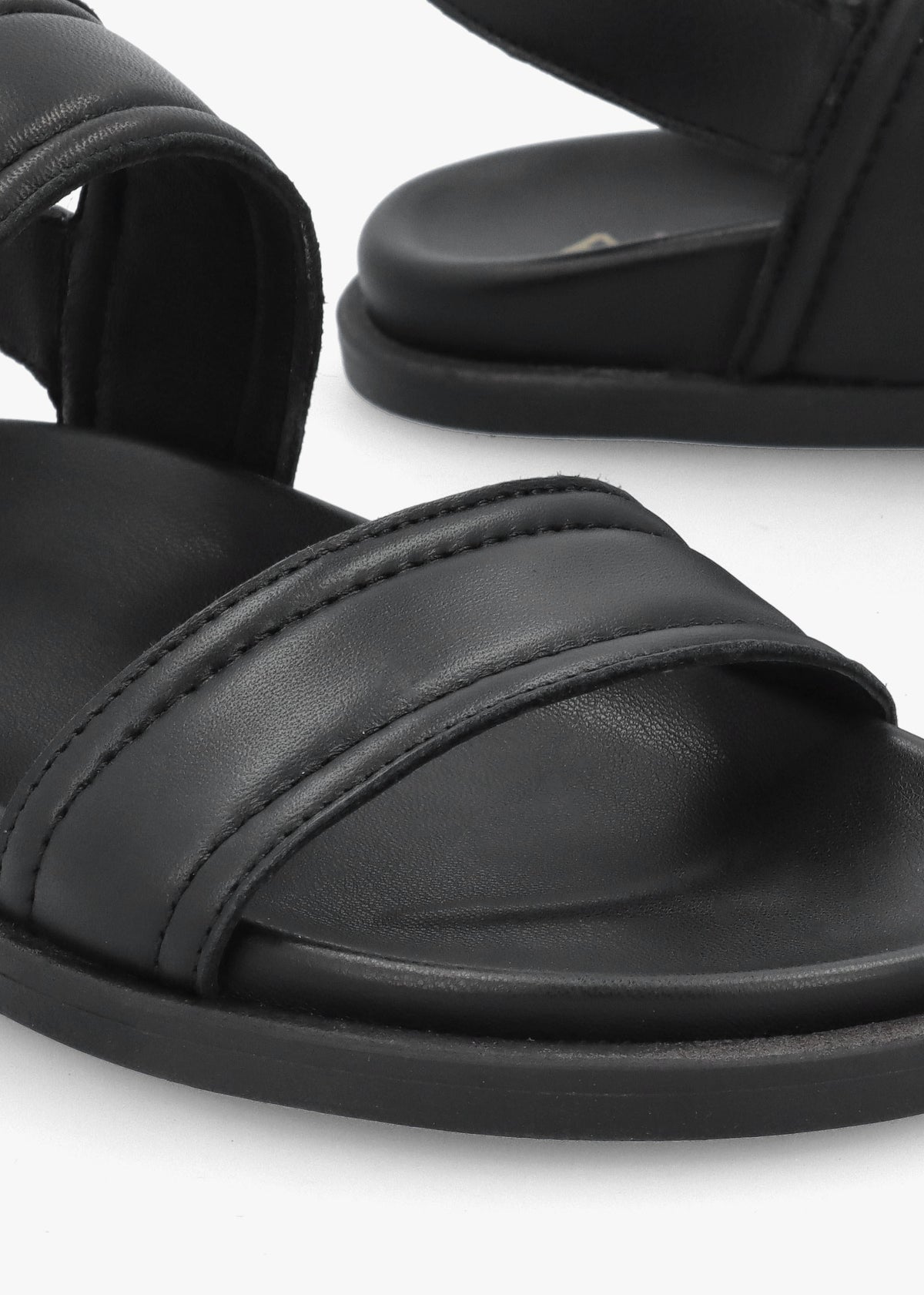 Avadi Black Leather Two Bar Flat Sandals