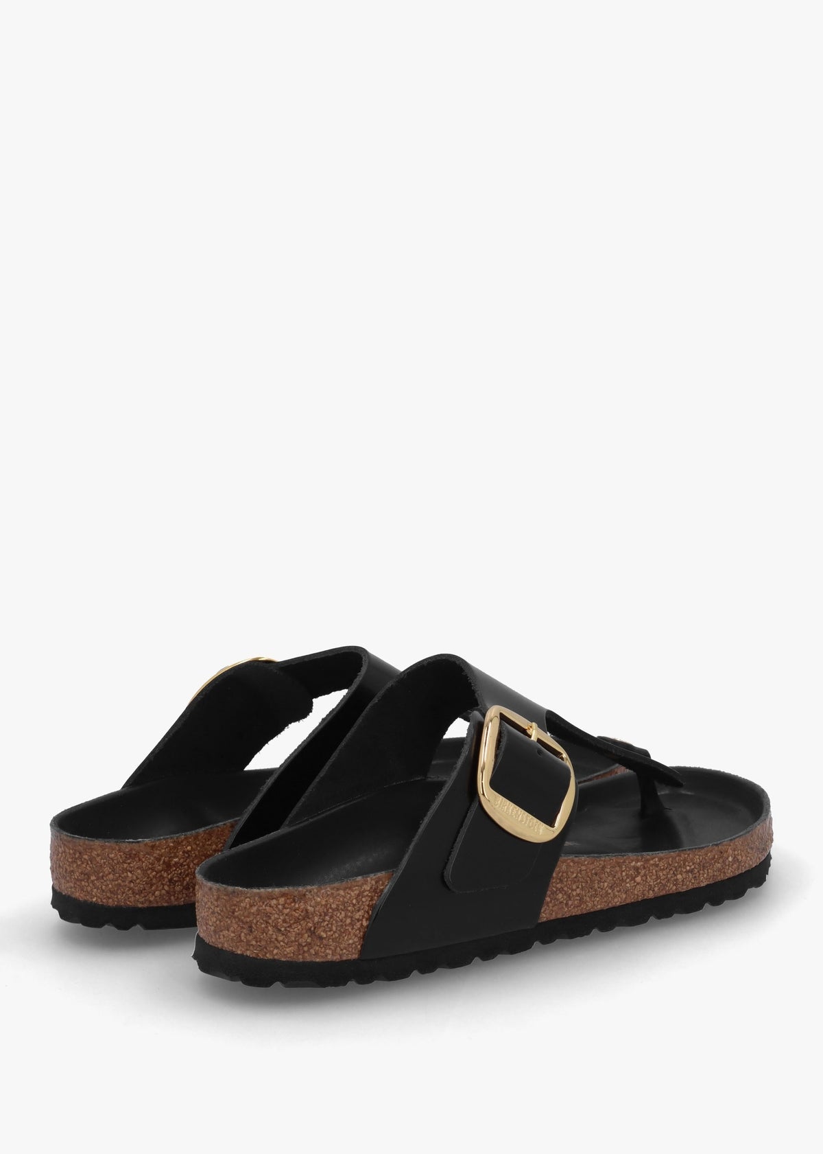 Gizeh Big Buckle High-Shine Black Leather Toe Post Sandals