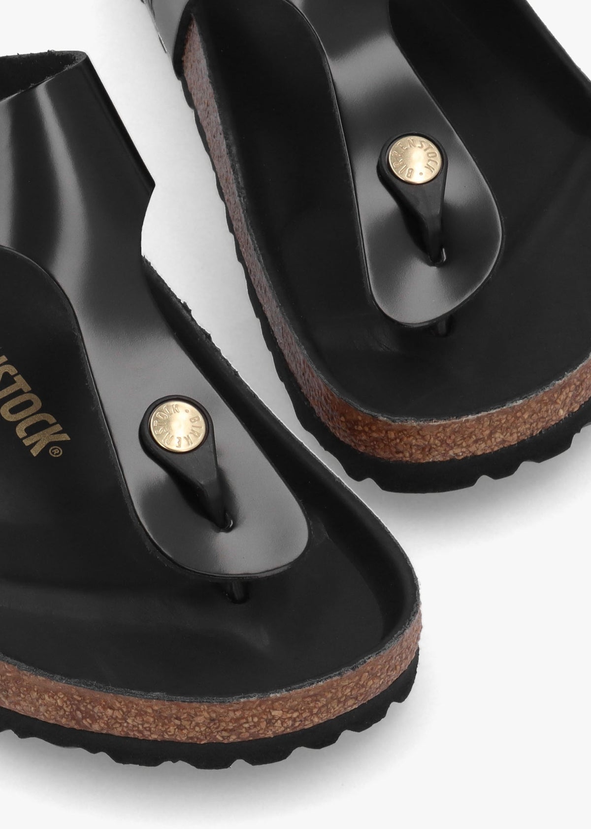 Gizeh Big Buckle High-Shine Black Leather Toe Post Sandals