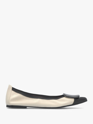 Ella Cream & Black Leather Pointed Toe Ballet Pumps