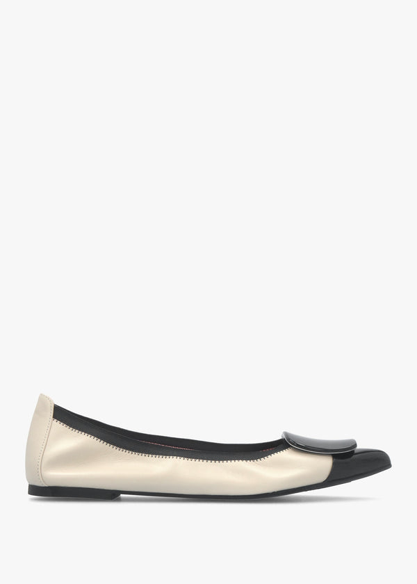 Ella Cream & Black Leather Pointed Toe Ballet Pumps