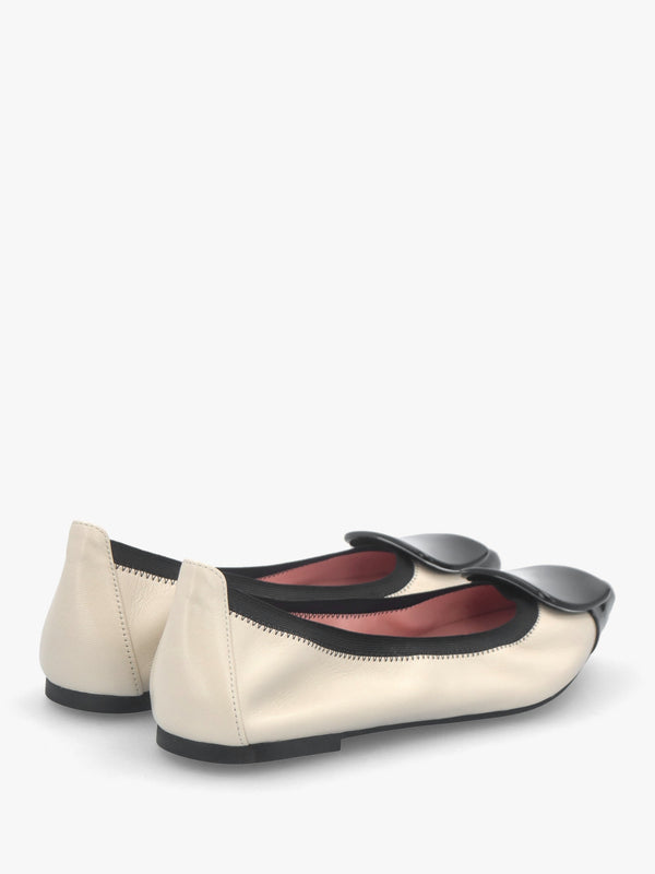 Ella Cream & Black Leather Pointed Toe Ballet Pumps