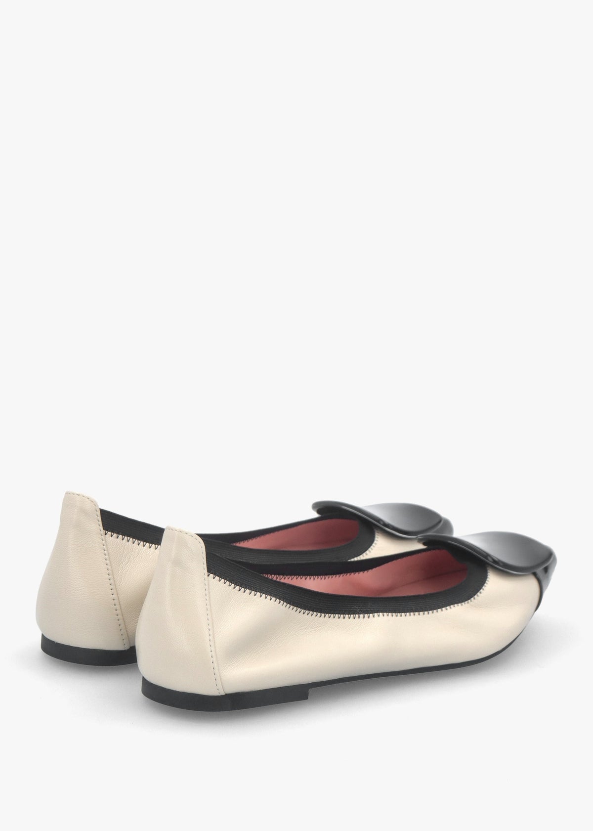 Ella Cream & Black Leather Pointed Toe Ballet Pumps