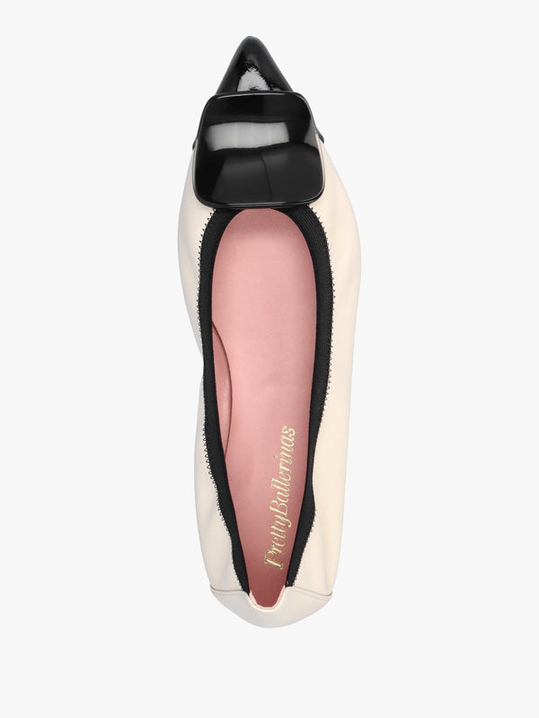 Ella Cream & Black Leather Pointed Toe Ballet Pumps