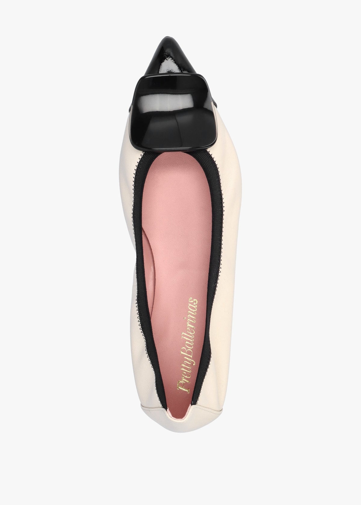 Ella Cream & Black Leather Pointed Toe Ballet Pumps