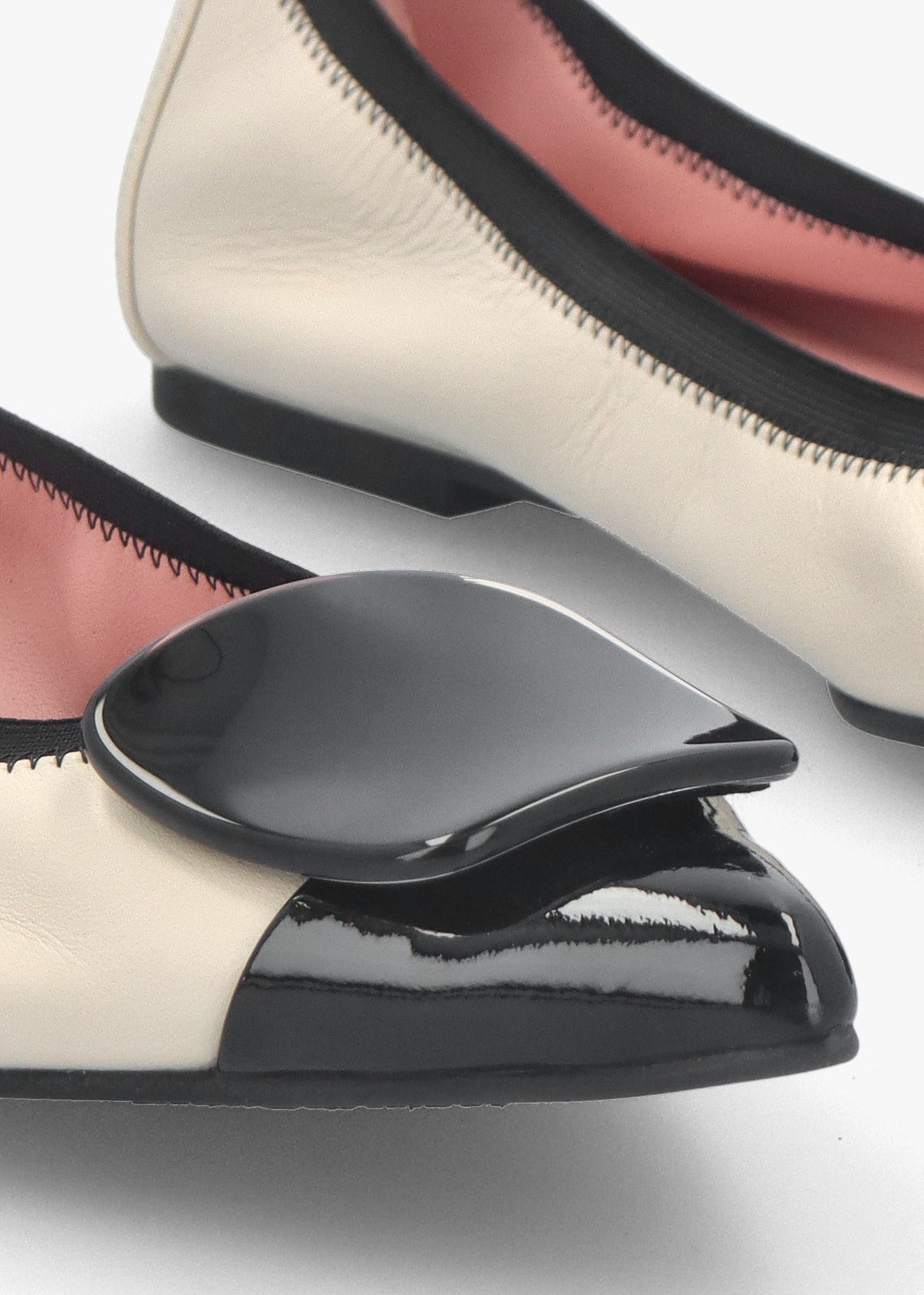 Ella Cream & Black Leather Pointed Toe Ballet Pumps