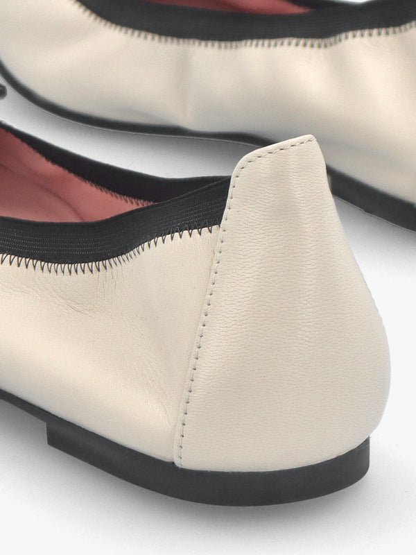 Ella Cream & Black Leather Pointed Toe Ballet Pumps