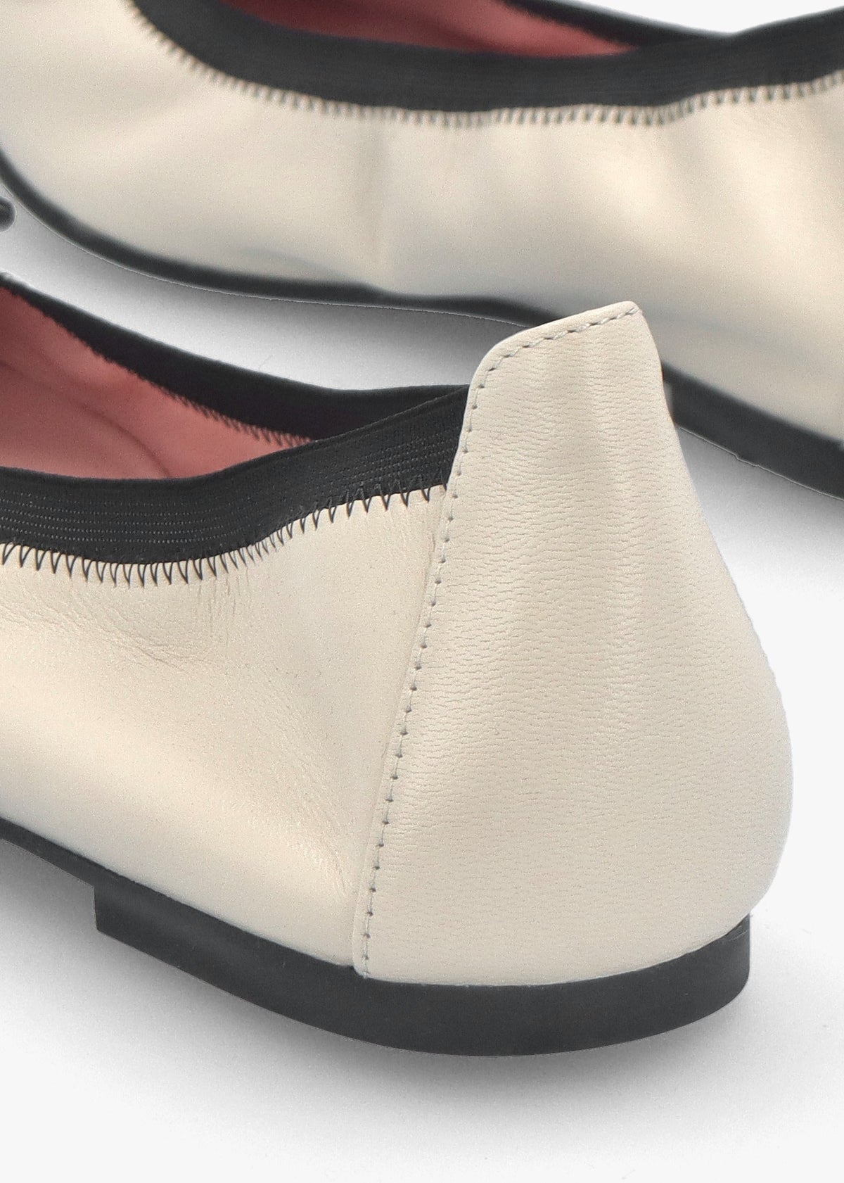 Ella Cream & Black Leather Pointed Toe Ballet Pumps
