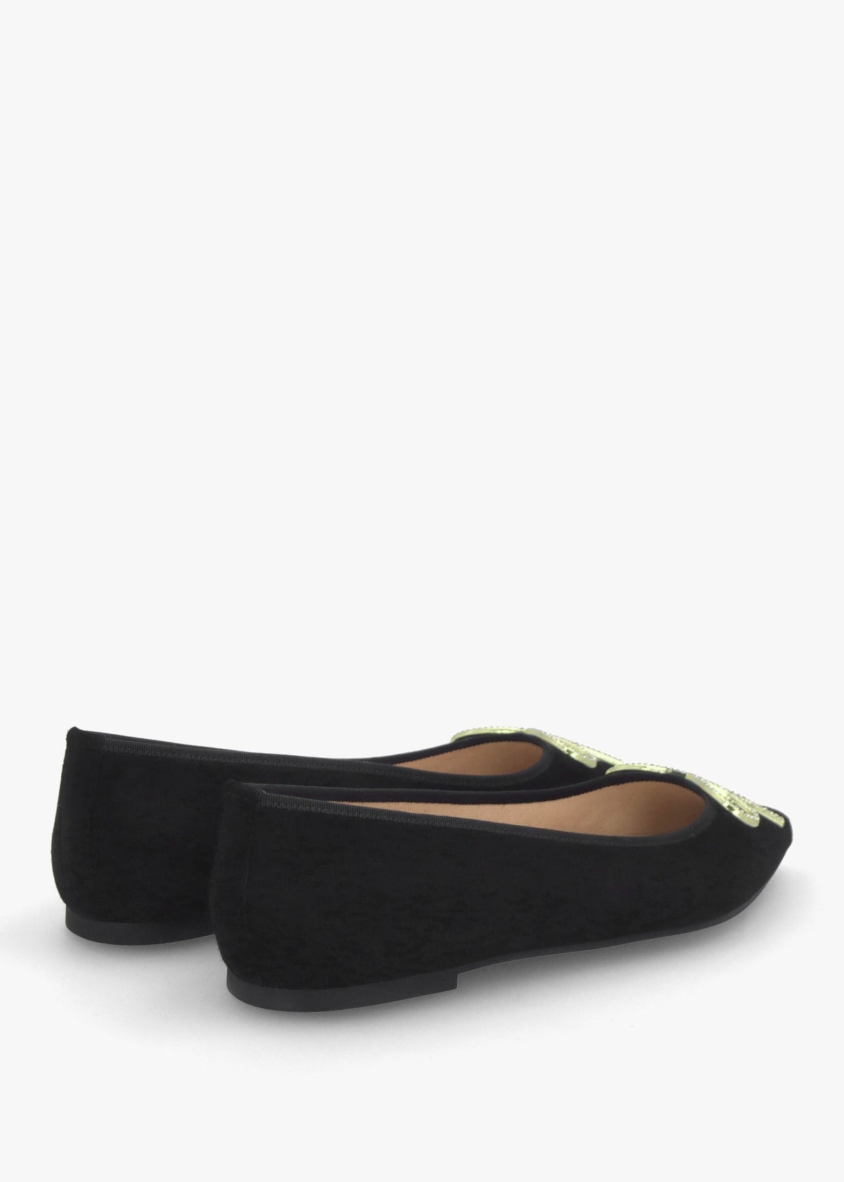 Ella Black Suede Diamante Bow Pointed Toe Ballet Pumps