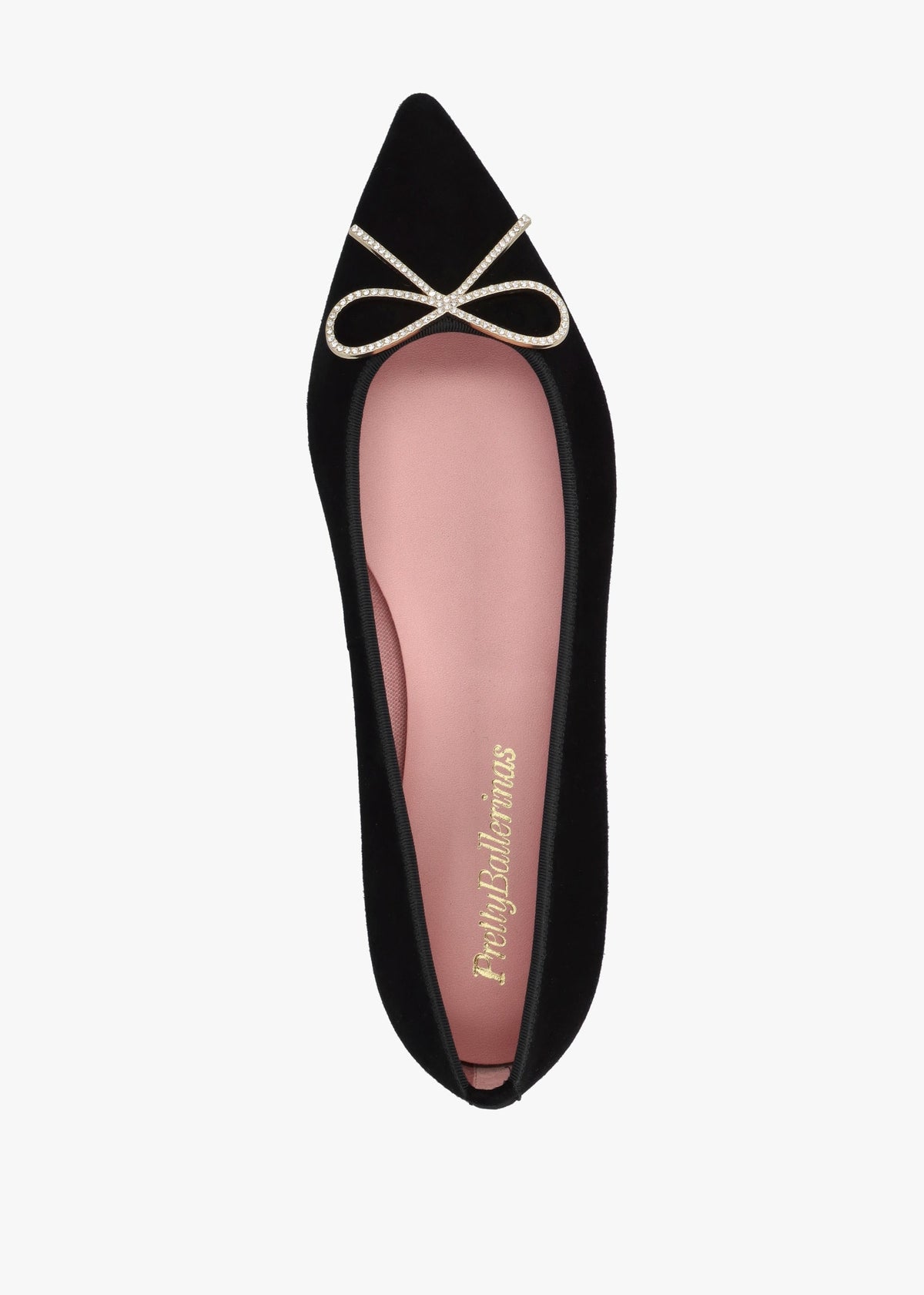 Ella Black Suede Diamante Bow Pointed Toe Ballet Pumps