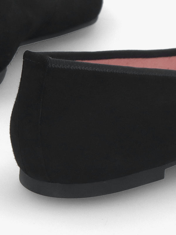 Ella Black Suede Diamante Bow Pointed Toe Ballet Pumps