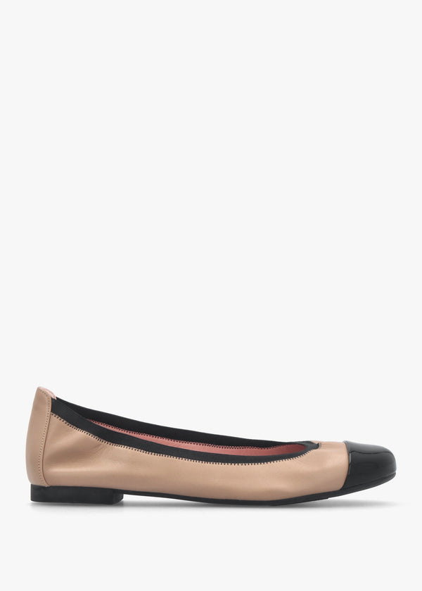 Shirley Nude & Black Leather Ballet Pumps
