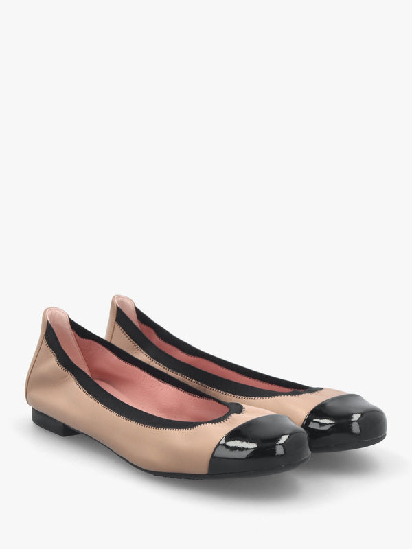 Shirley Nude & Black Leather Ballet Pumps