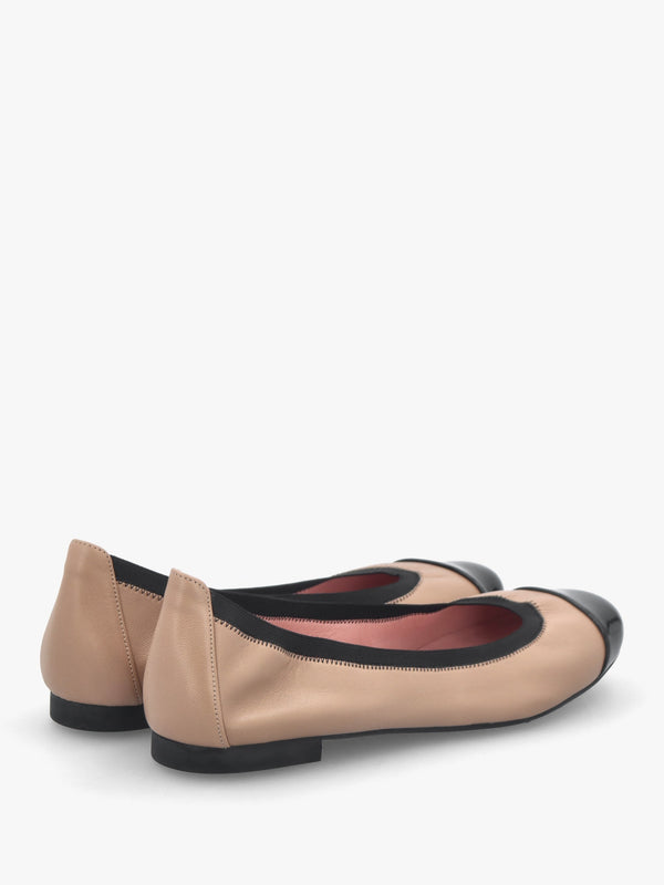 Shirley Nude & Black Leather Ballet Pumps