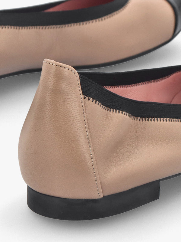 Shirley Nude & Black Leather Ballet Pumps