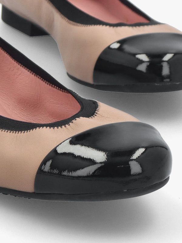 Shirley Nude & Black Leather Ballet Pumps