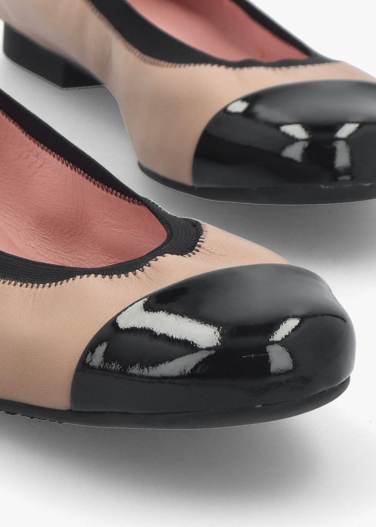 Shirley Nude & Black Leather Ballet Pumps