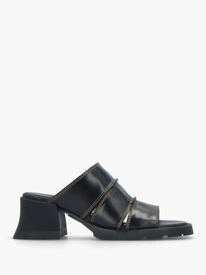Jadzia Black Leather Block Heel Mules