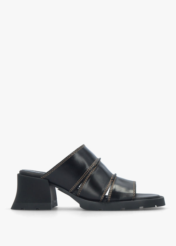 Jadzia Black Leather Block Heel Mules