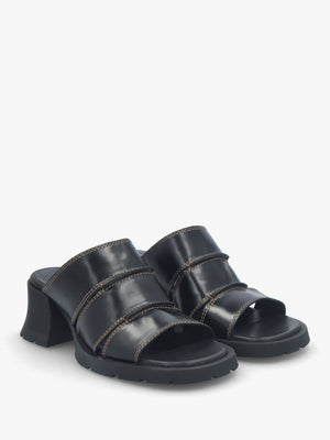 Jadzia Black Leather Block Heel Mules