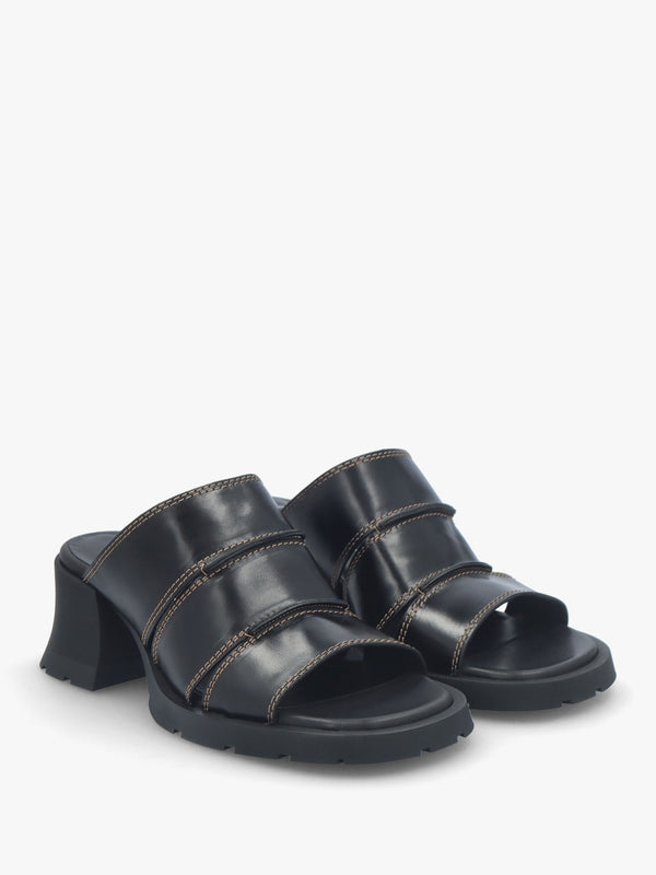 Jadzia Black Leather Block Heel Mules