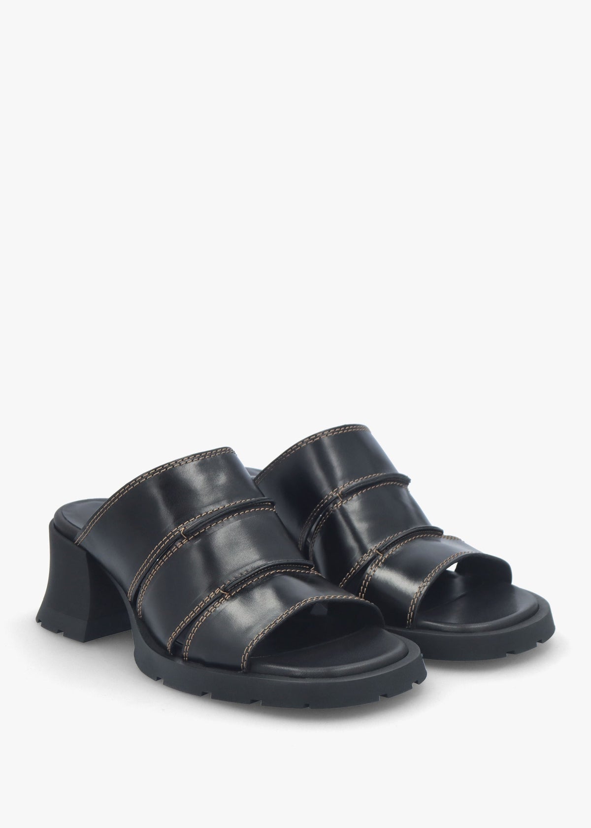 Jadzia Black Leather Block Heel Mules