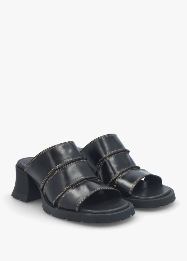 Jadzia Black Leather Block Heel Mules